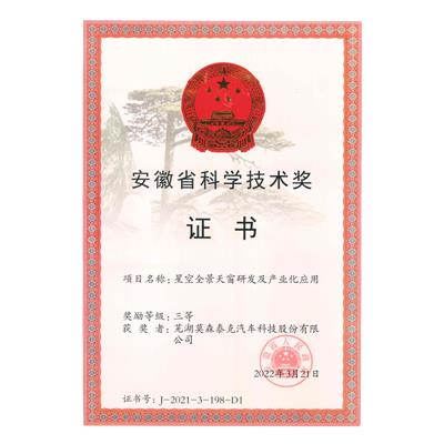 Anhui Province Science and Technology Award Certificate 